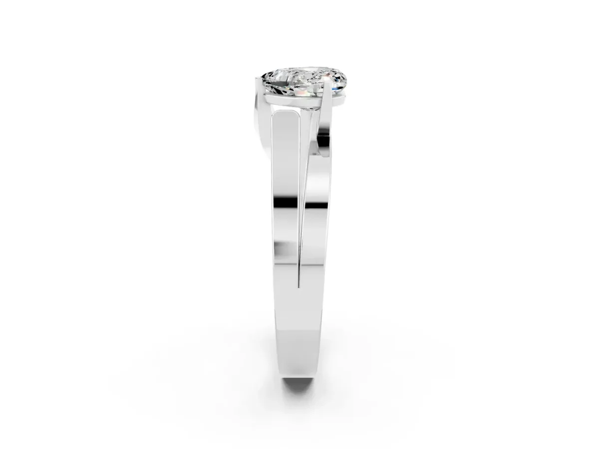 Modern Tension Set Heart Cut Moissanite Solitaire Wide Band Ring Silver