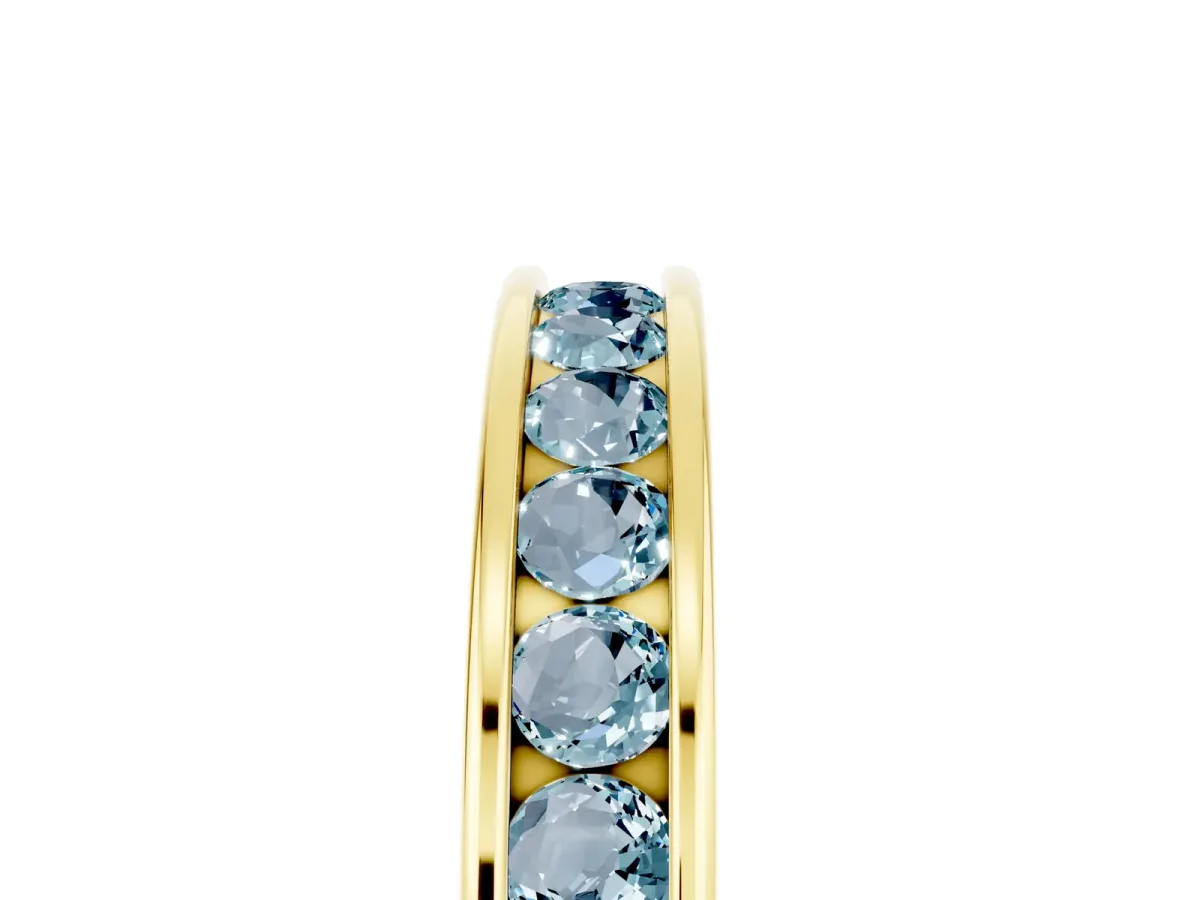 Channel Set Round Aquamarine Eternity Band Yellow gold
