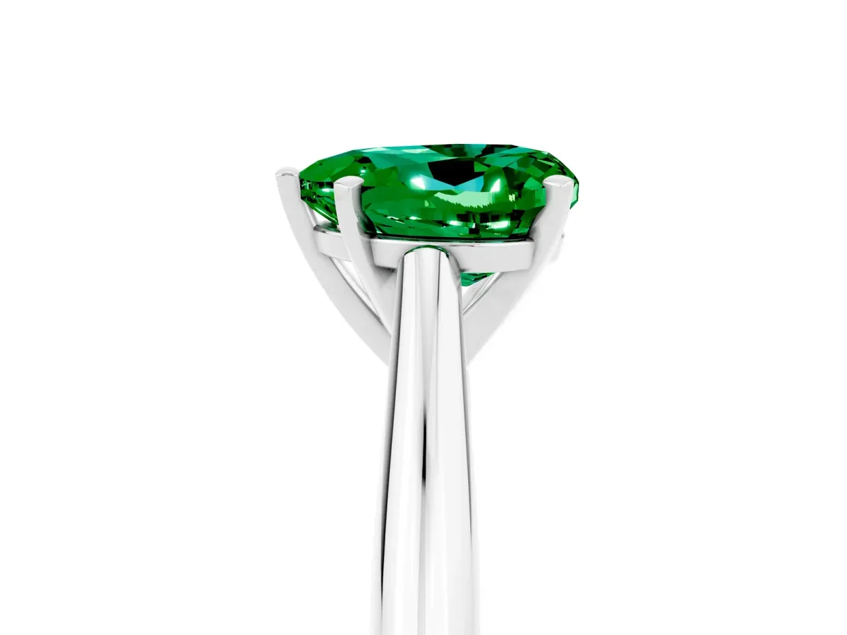 Heart Cut Emerald Solitaire Engagement Ring with Cathedral Setting and Four-Prong Mount White gold