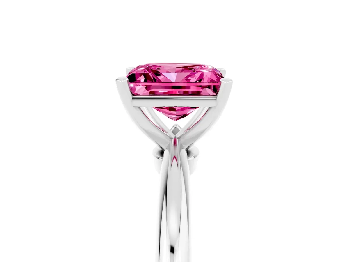 Princess Cut Pink Sapphire Solitaire Ring with Six-Prong Setting and Classic Band Silver