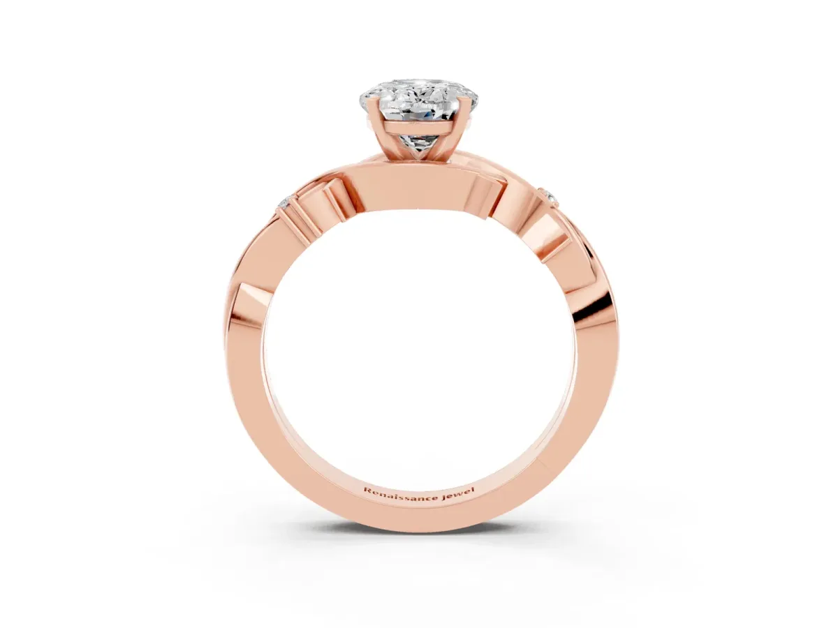 Oval Cut Moissanite Solitaire Ring with Twisted Band and Prong Setting Rose gold