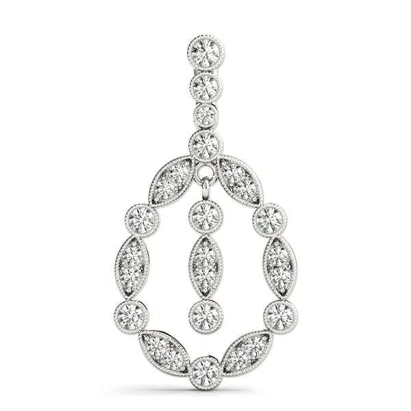 Round and Marquise Diamond Milgrain Halo Pendant Silver