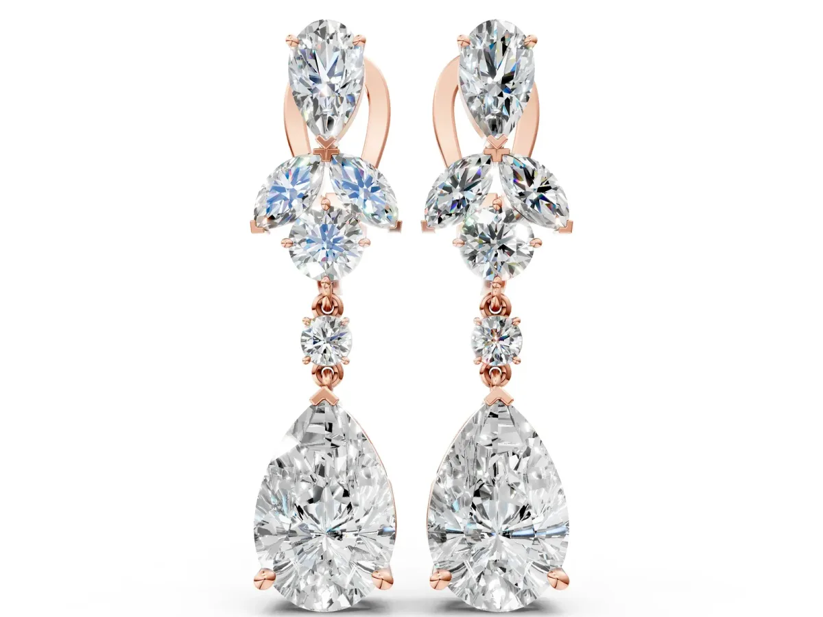 Pear, Marquise and Round Diamond Vancouver Drop Earrings Rose gold
