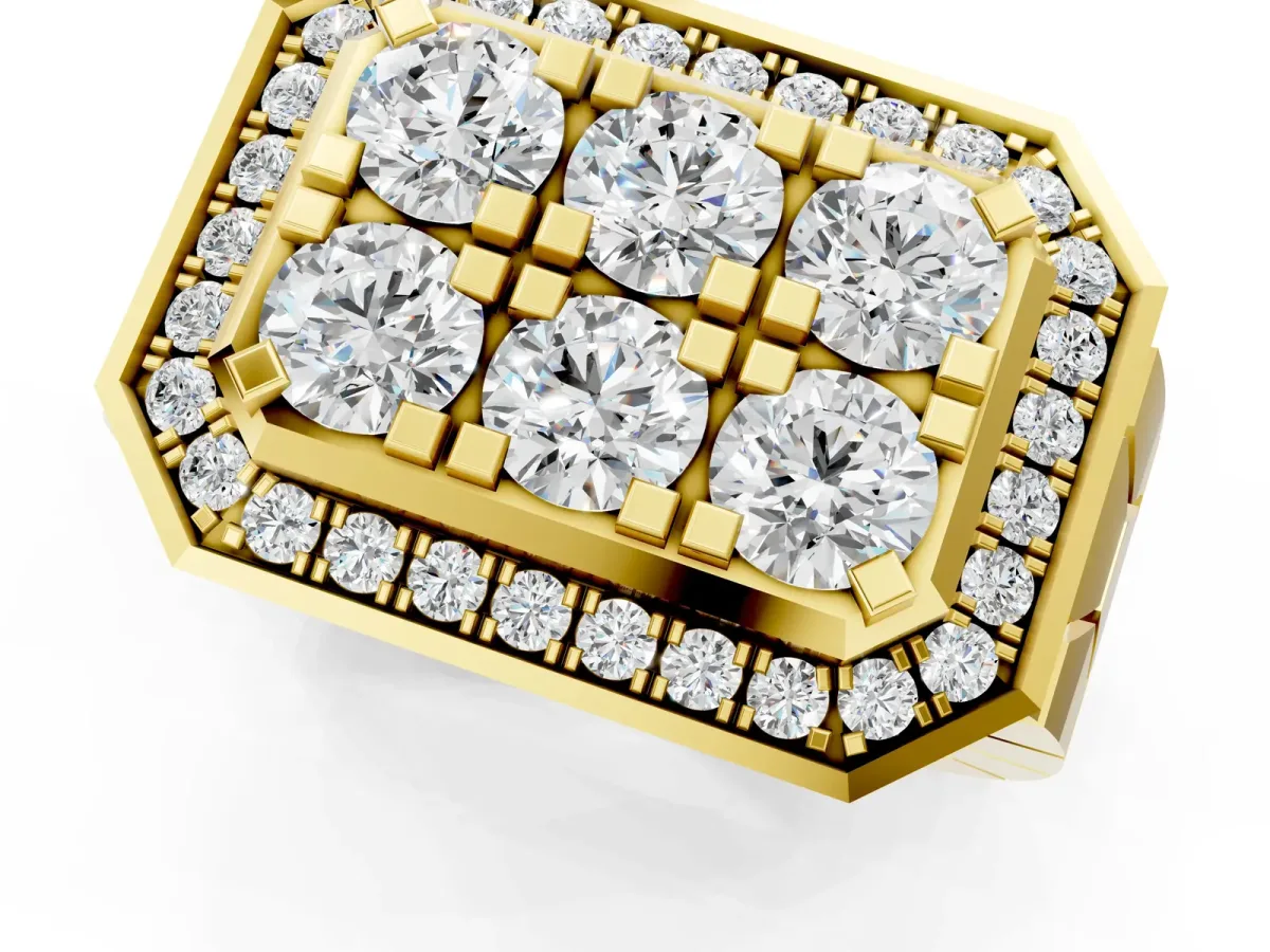 Round Diamond Cluster Halo Mens Ring Yellow gold