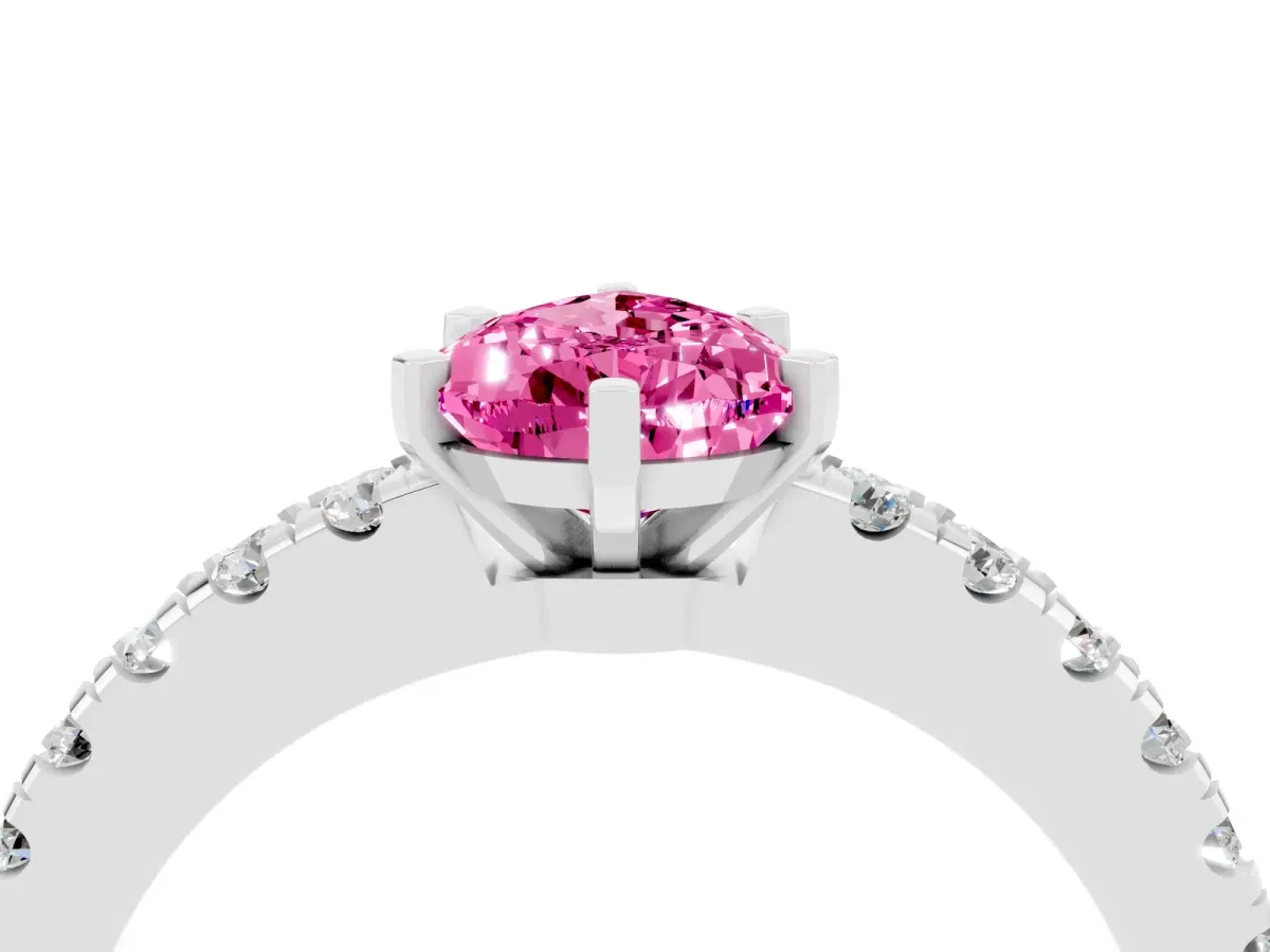 Pear Cut Solitaire Pink Sapphire with Pavé Band and Four-Prong Setting Silver