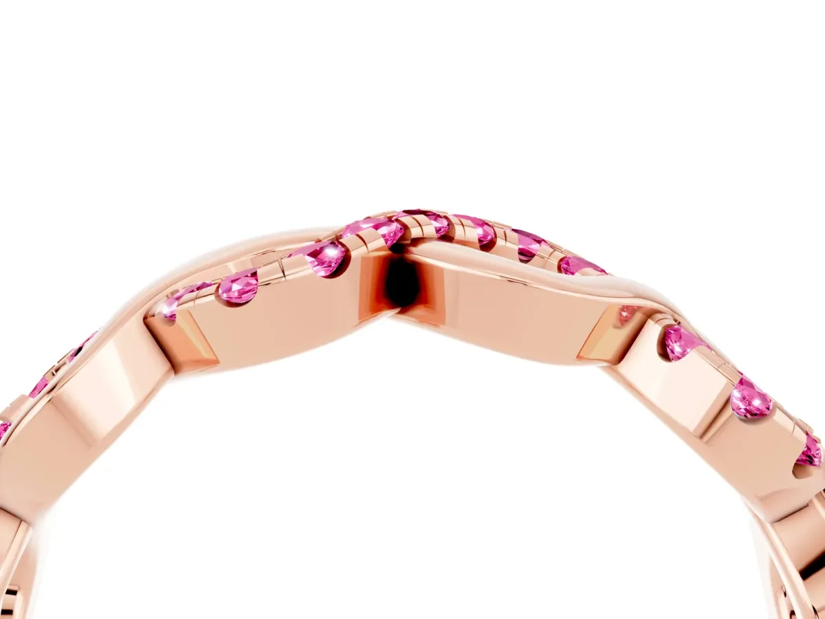 Twist Infinity Round Pink Sapphire Band with Pavé Setting Rose gold