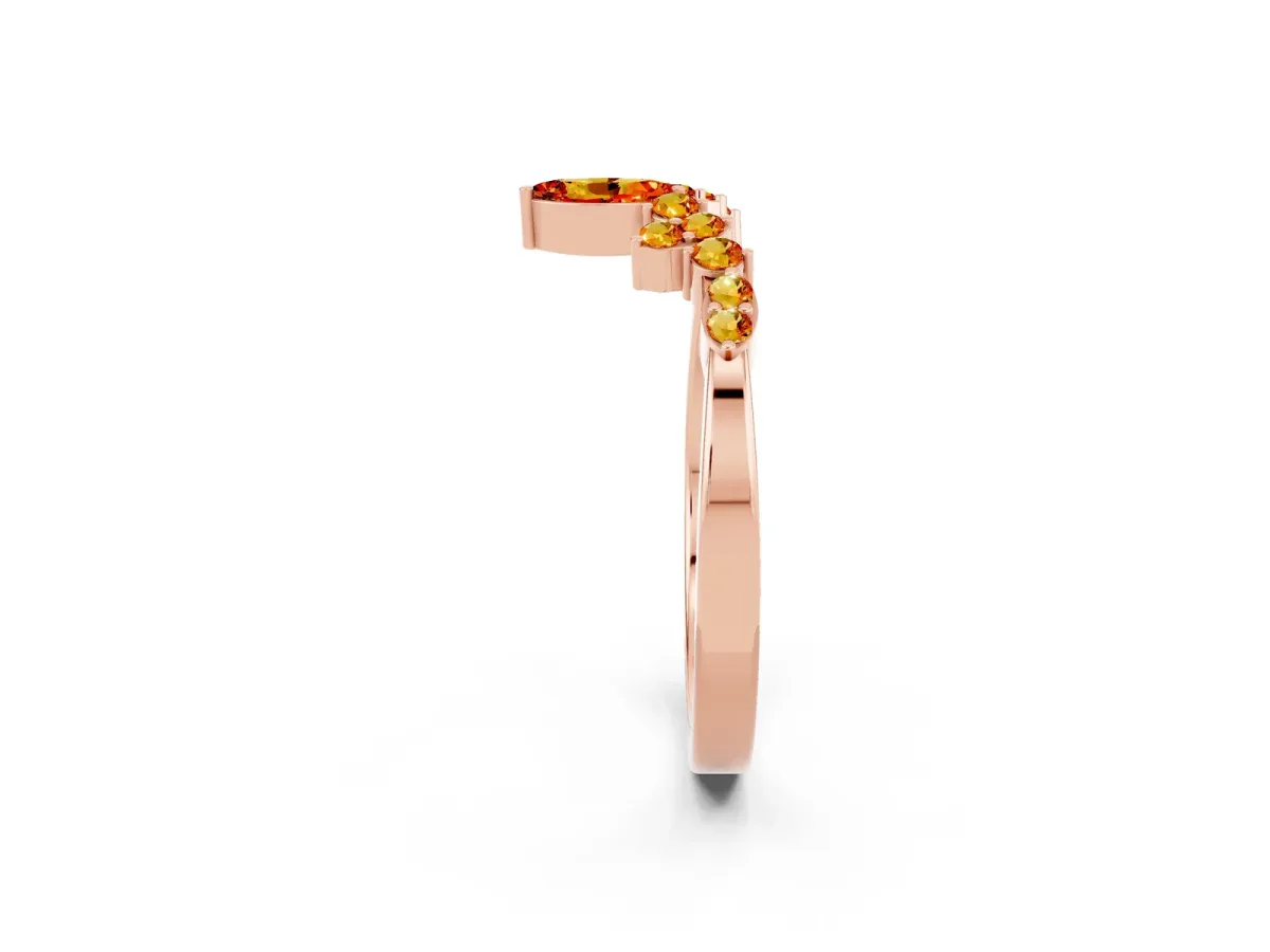 Marquise and Round Citrine Chevron Band with Prong Setting Rose gold