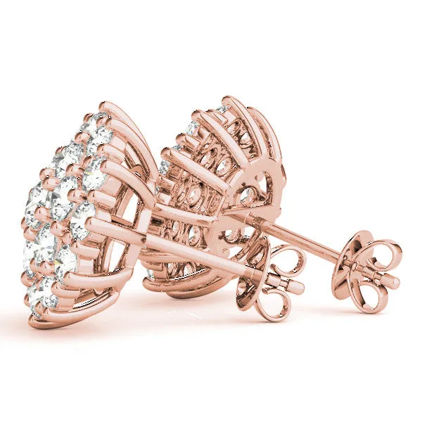 Cluster Diamond Round Stud Earrings with Basket Setting Rose gold