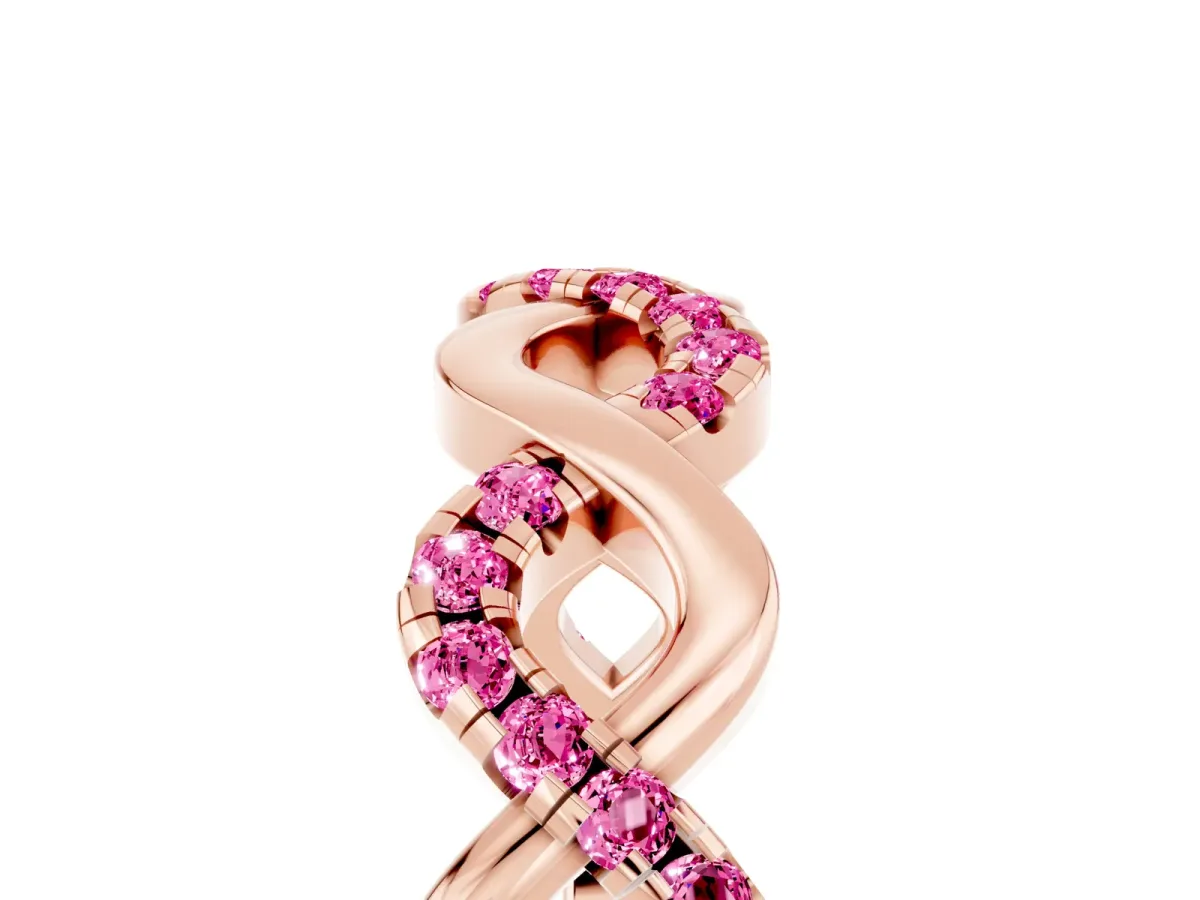 Twist Infinity Round Pink Sapphire Band with Pavé Setting Rose gold
