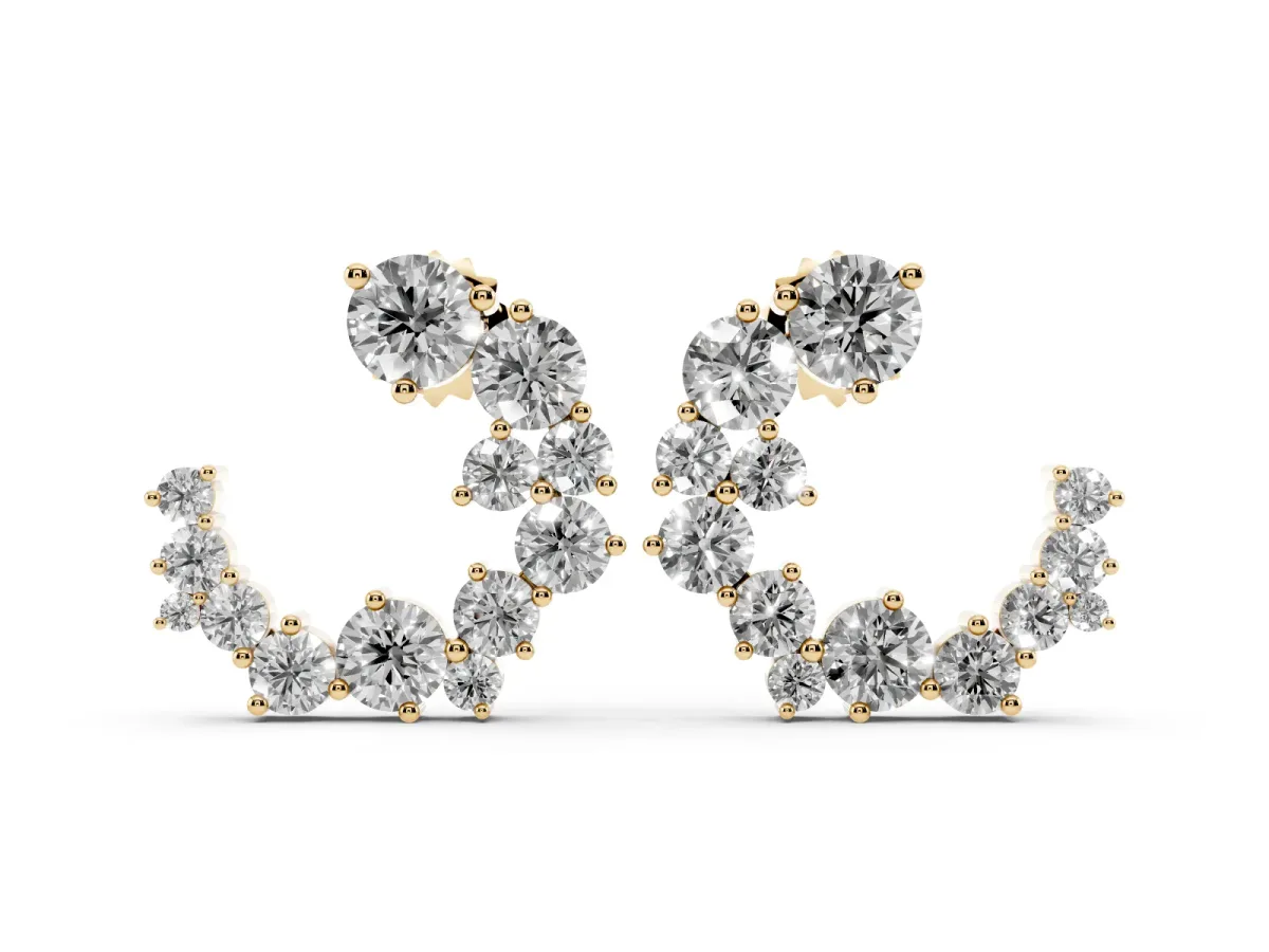Round Diamond Hydrangea Bouquet Open Hoop Earrings Yellow gold