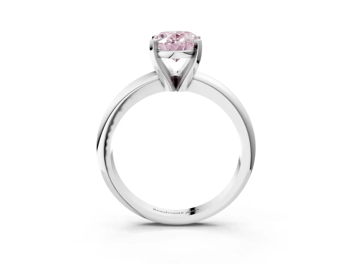 Fancy Pink Oval Cut Diamond Solitaire Engagement Ring with Round Band and Four-Prong Setting Silver