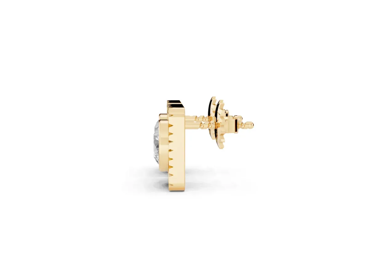 Round Diamond Sunburst Square Stud Earrings Yellow gold
