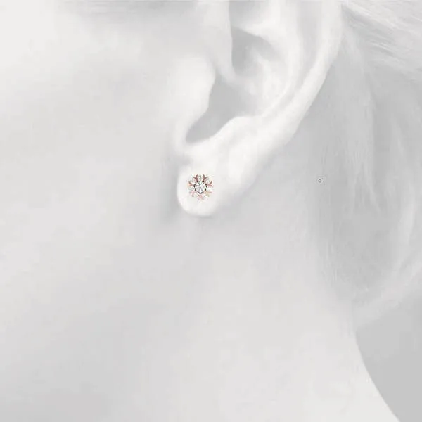 Round Cluster Diamond Stud Earrings with Prong Setting Rose gold
