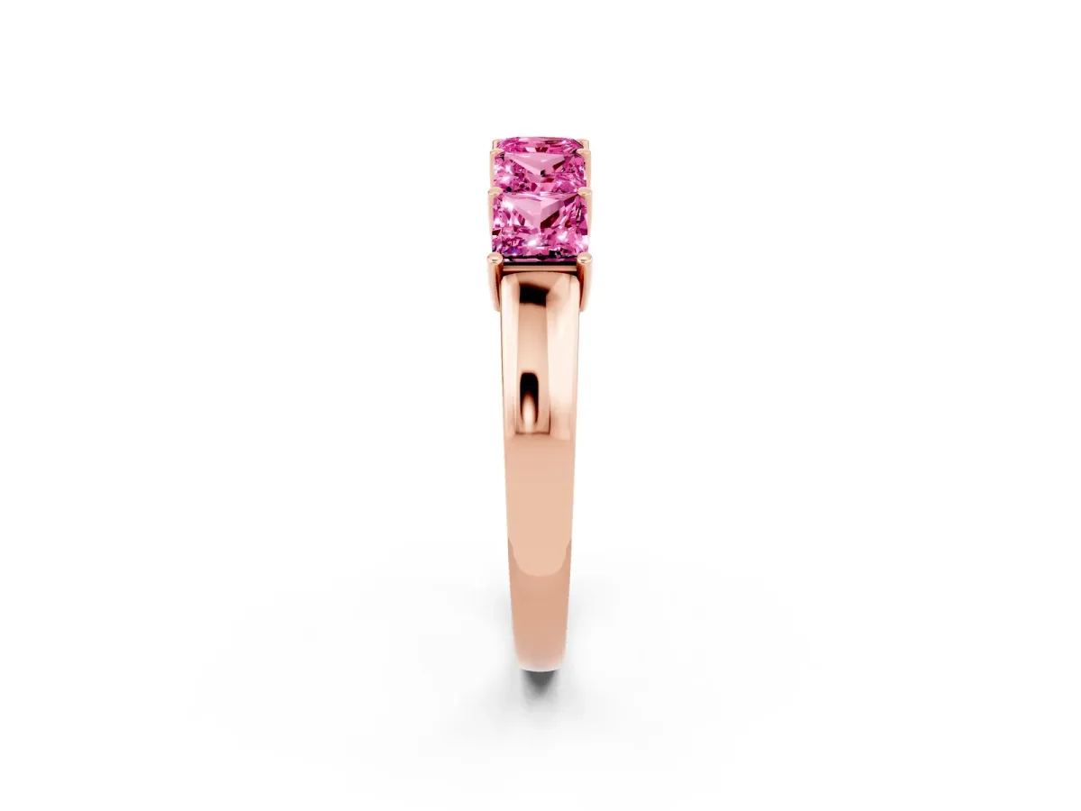 Princess Cut Five-Stone Pink Sapphire Band with Prong Setting Rose gold