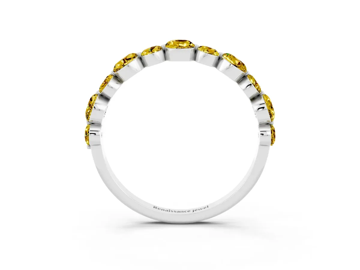 Round Yellow Sapphire Scalloped Prong Set Eternity Band Silver