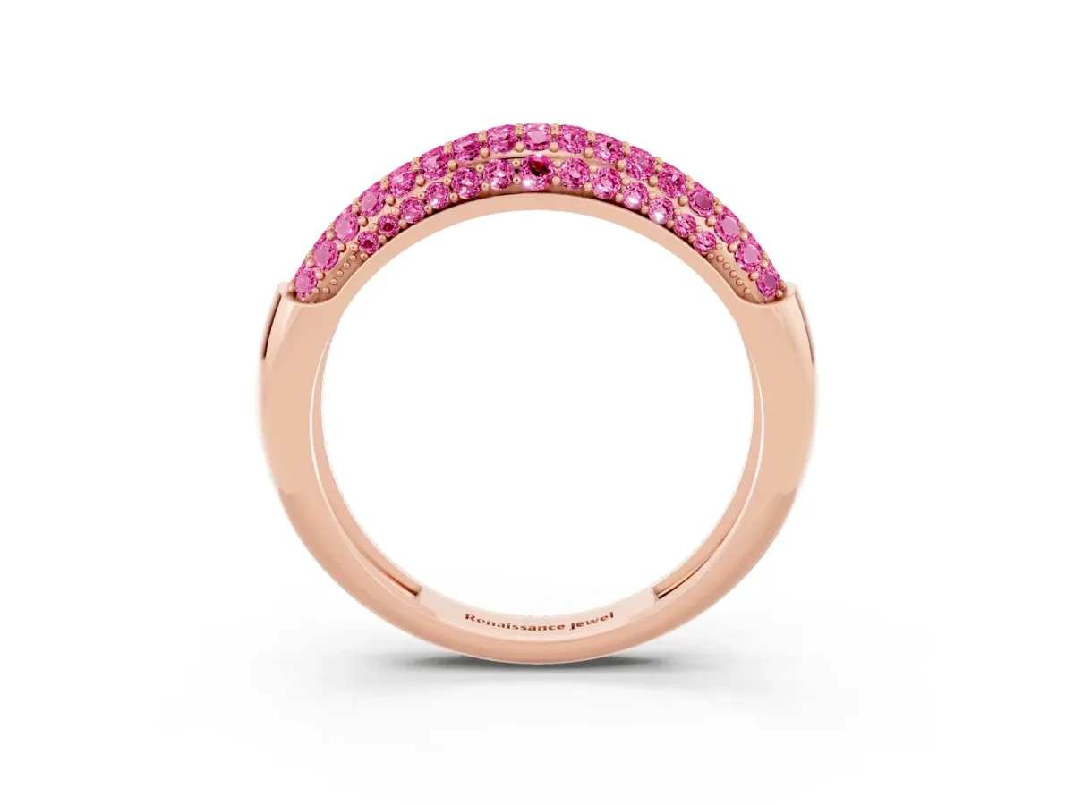 Three-Row Pavé Round Pink Sapphire Dome Band Rose gold