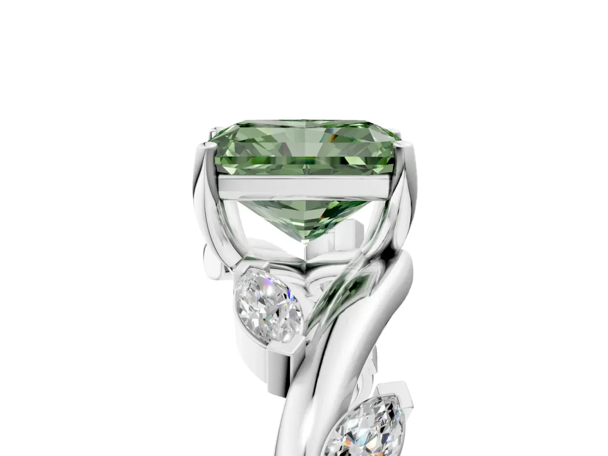 Fancy Green Radiant Cut Solitaire Twisted Band Marquise Accent Prong Setting Ring Platinum