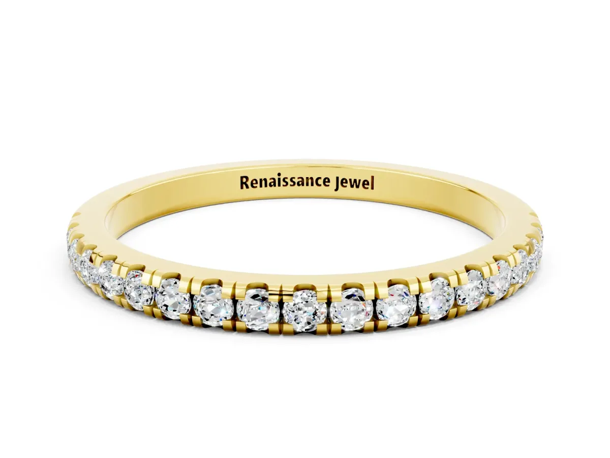 Pavé Round Moissanite Half Eternity Band with Shared Prong Setting Yellow gold