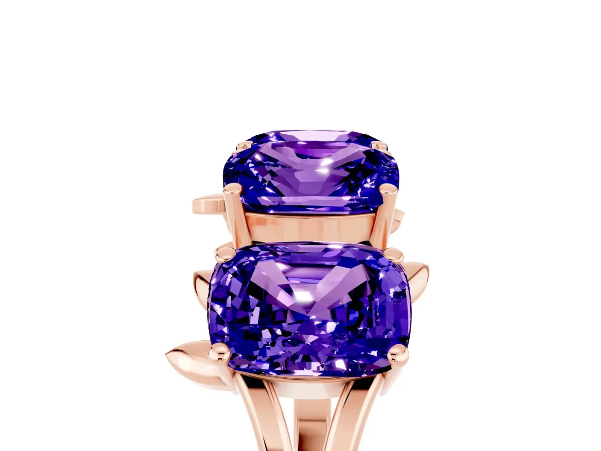 Emerald Cut Tanzanite Prong-Set Half Eternity Band Rose gold