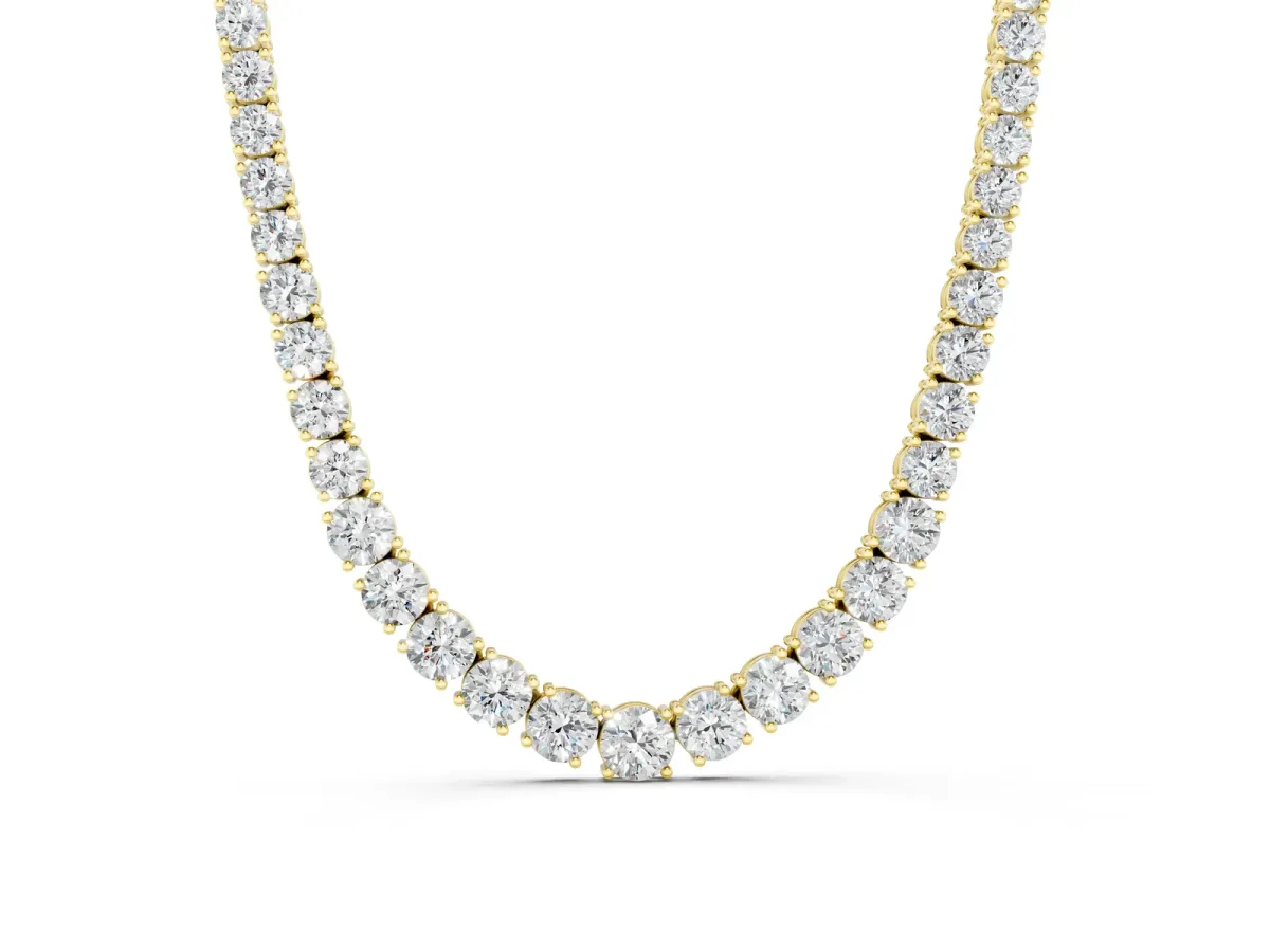 Round Diamond Tennis Necklace with Prong Setting Yellow gold