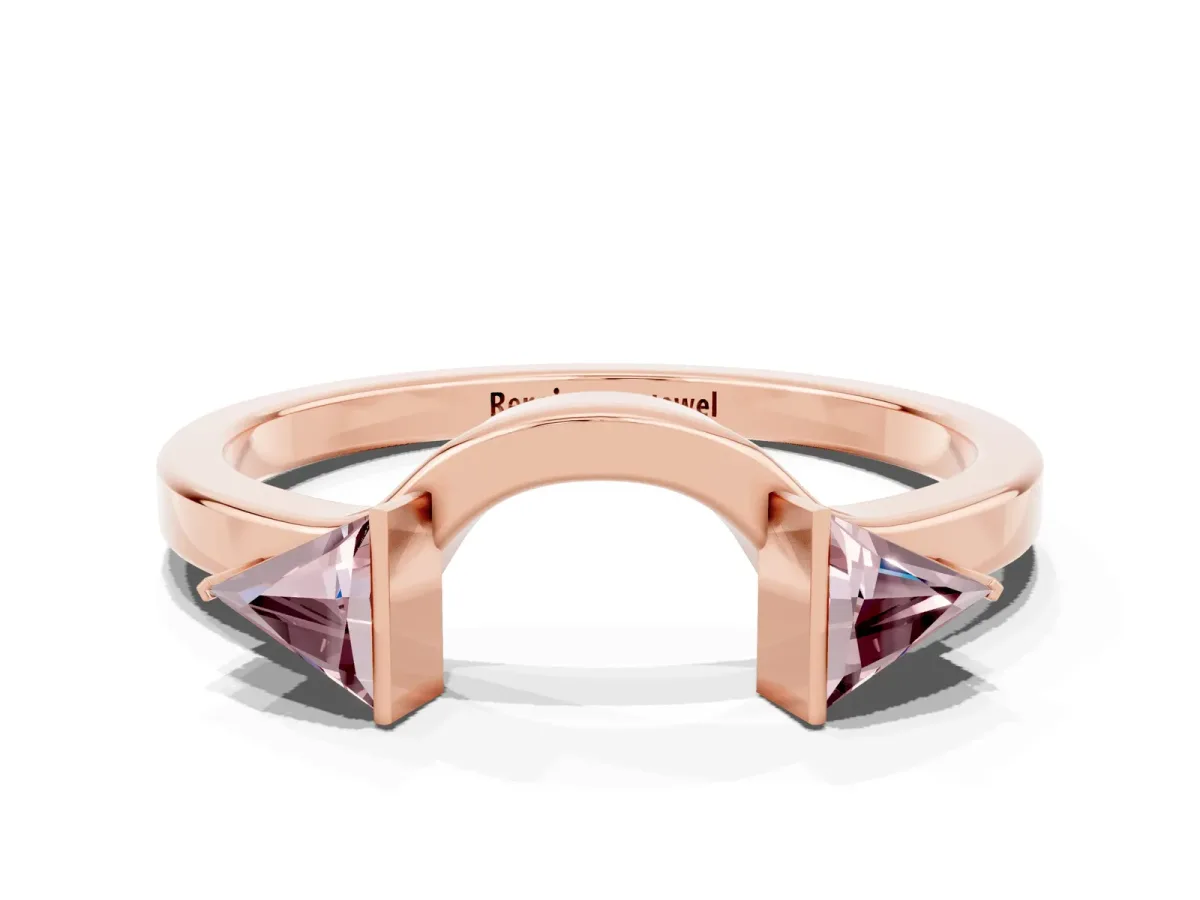 Trillion Morganite Open Band Ring with Bezel Setting Rose gold