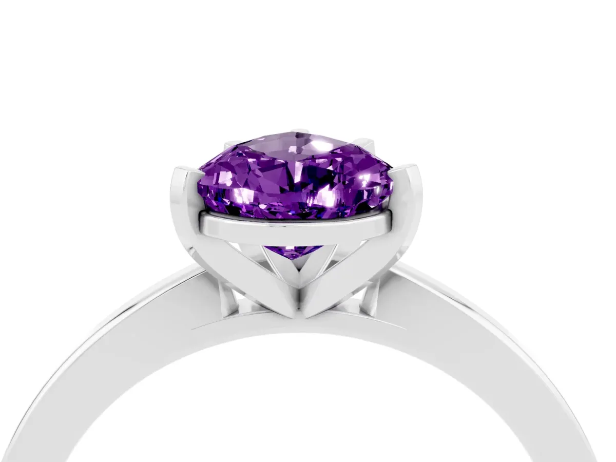 Pear Cut Amethyst Solitaire Engagement Ring with Classic Band and Four-Prong Setting Silver