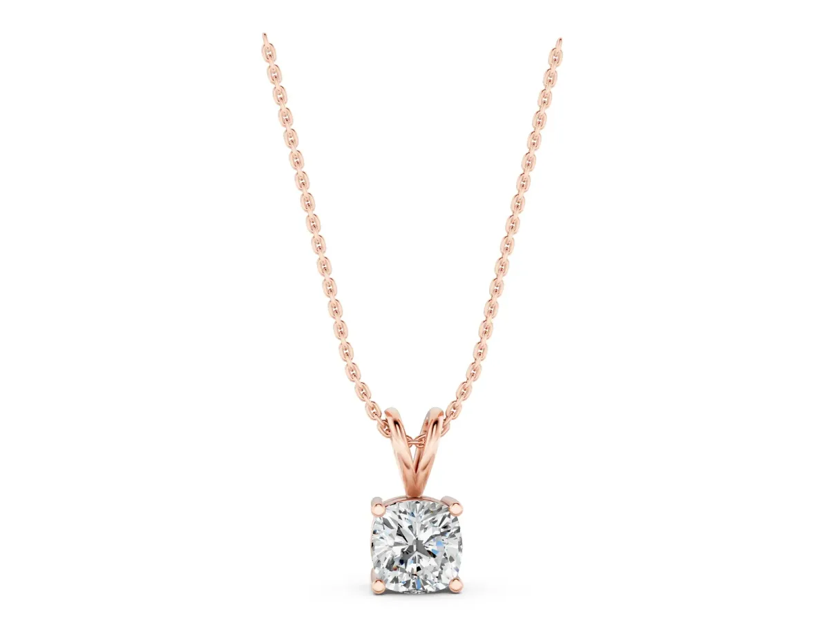 Cushion Solitaire Diamond Prong Pendant Rose gold