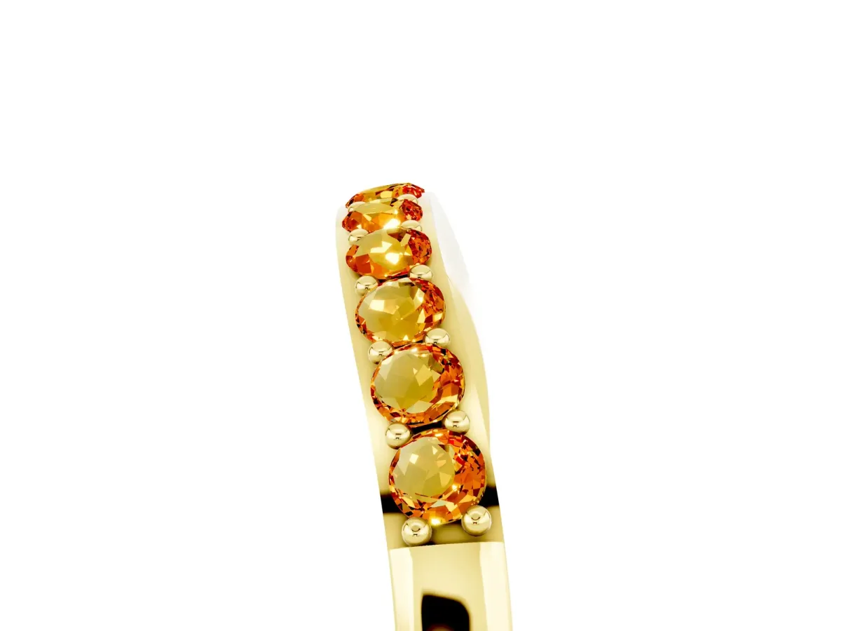 Round Citrine Curved Wedding Band with Channel Setting Yellow gold