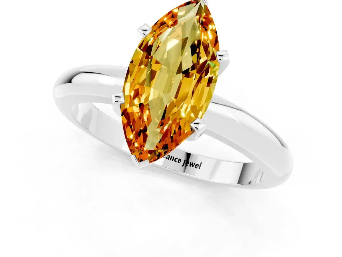 Marquise Cut Citrine Solitaire Engagement Ring with Round Band and Four-Prong Setting Silver