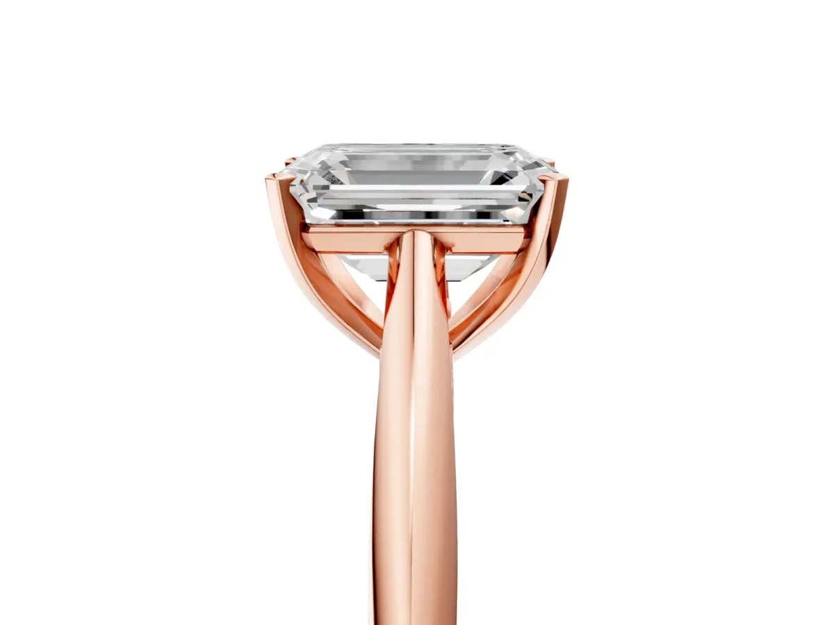 Emerald Cut Diamond Solitaire Engagement Ring with Cathedral Setting and Four-Prong Mount Rose gold