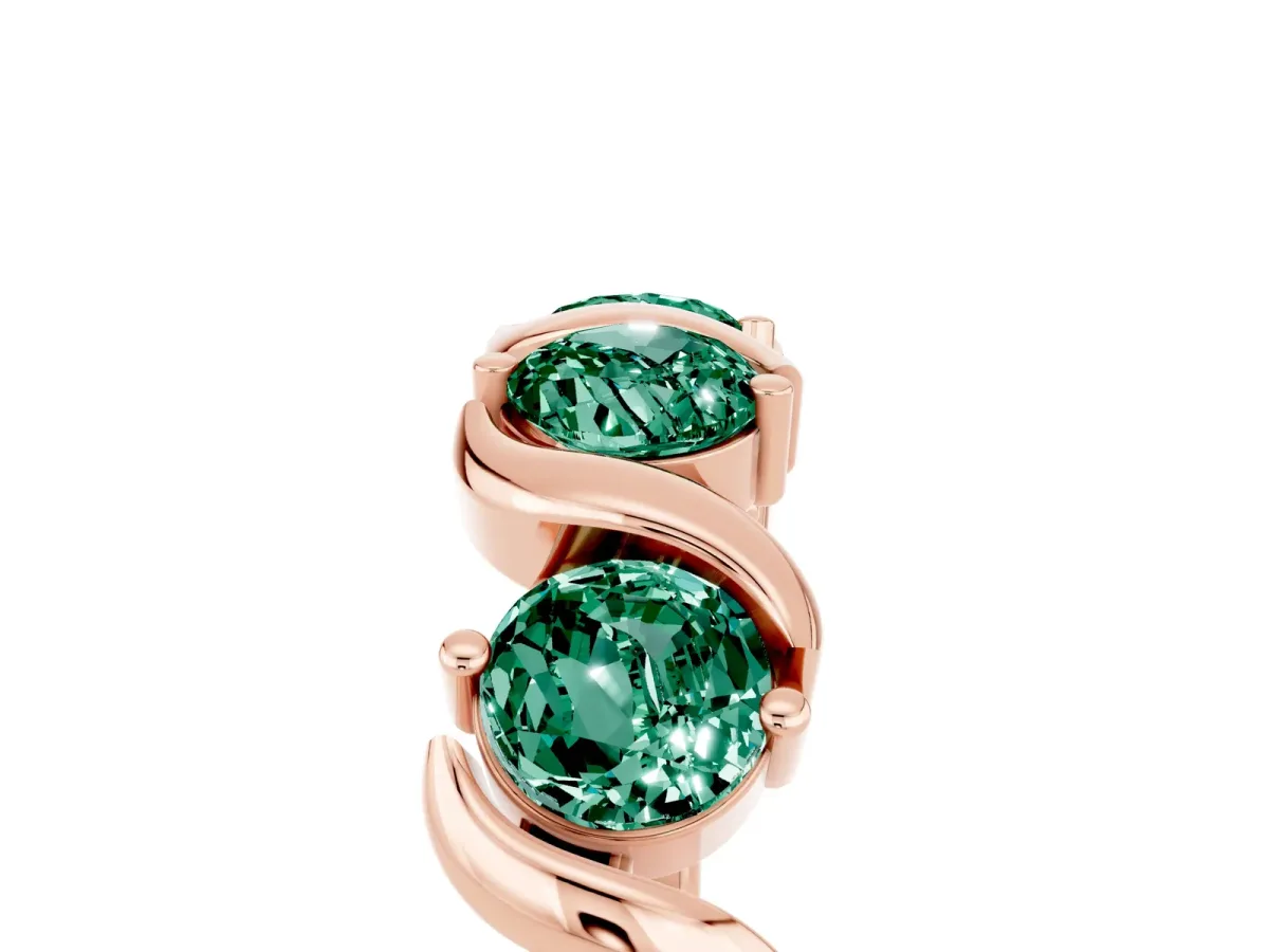 Six-Stone Round Green Sapphire Wave Band with Shared Prong Setting Rose gold