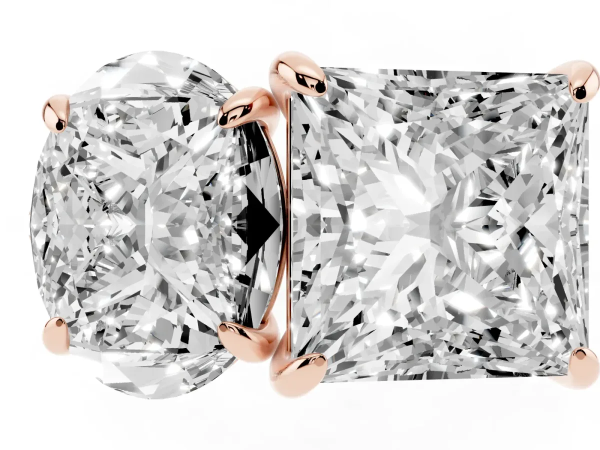 Oval and Princess Toi Moi Ring with Prong Setting and Micro Pave Band Rose gold