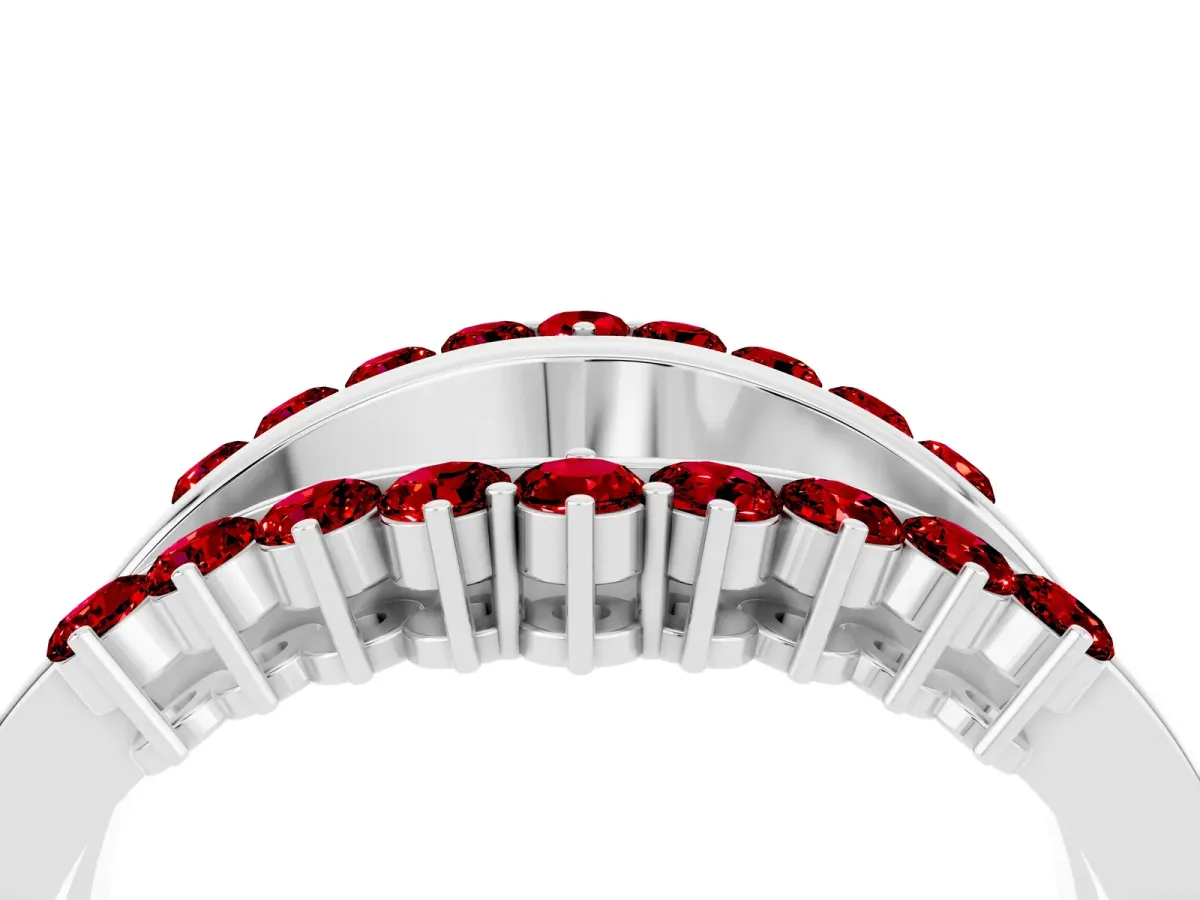 Round Ruby Chevron Contour Band with Prong Setting White gold