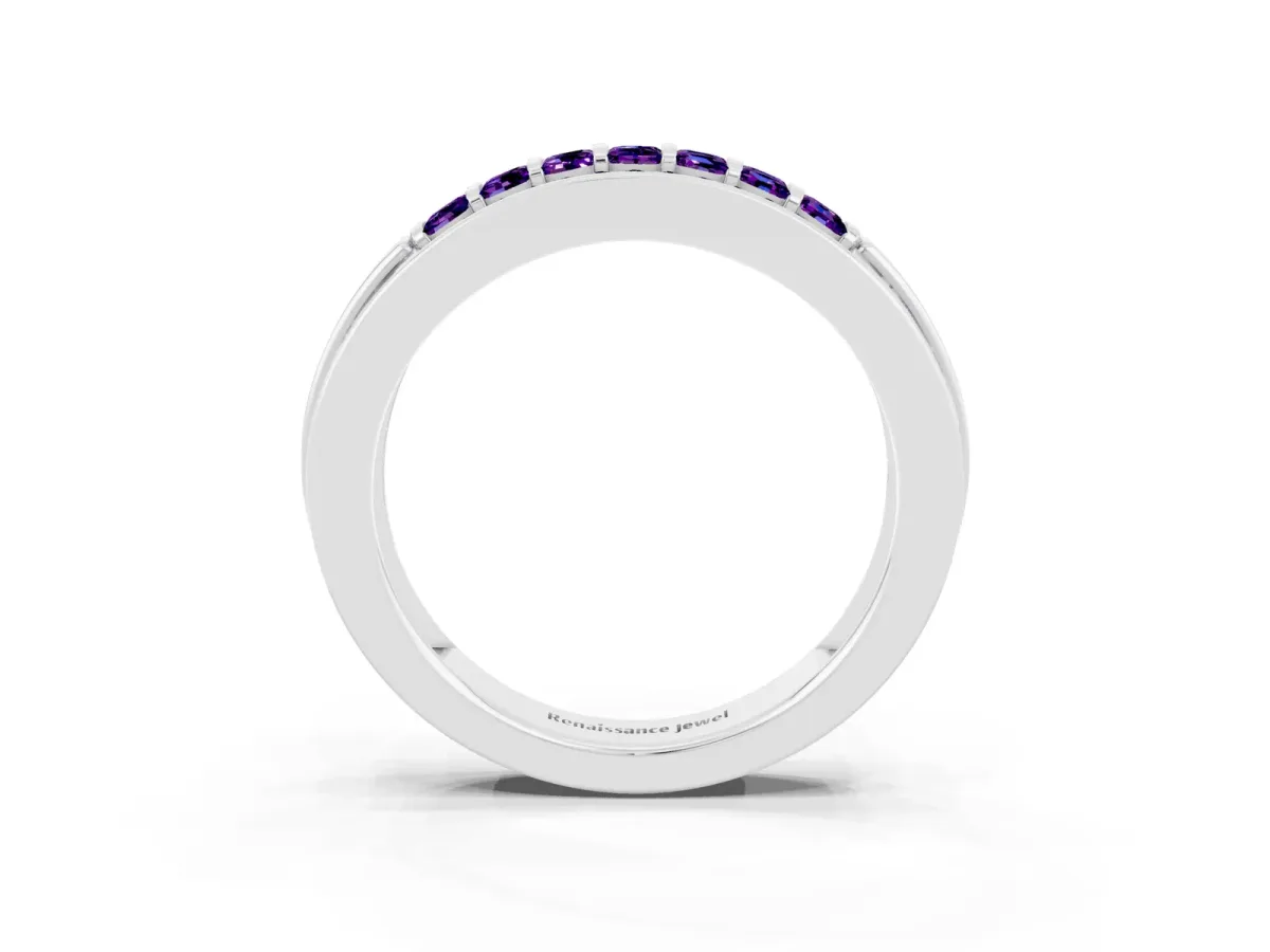 Bar-Set Princess Cut Amethyst Pavé Band White gold