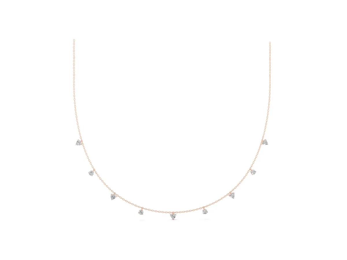 Heart and Round Diamond Station Necklace Rose gold
