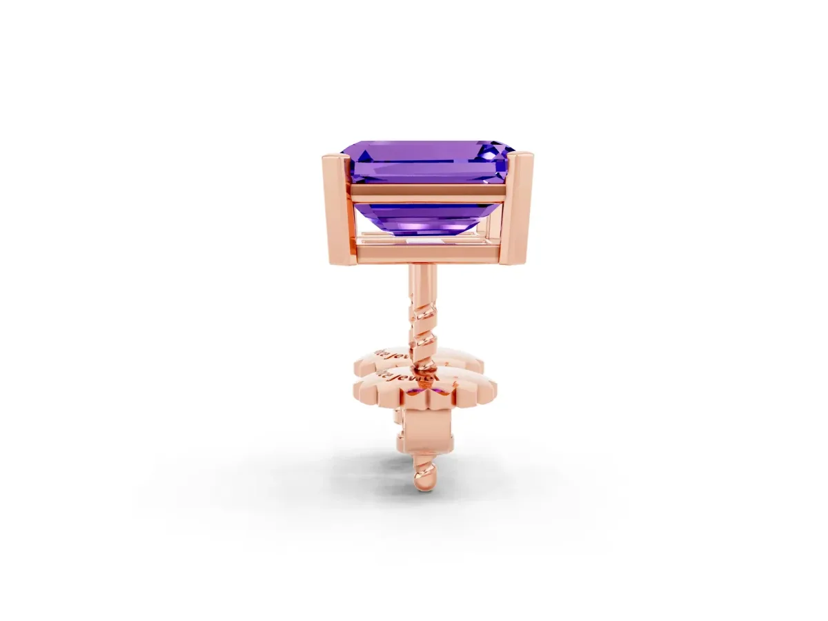 Emerald Cut Tanzanite Stud Earrings Rose gold