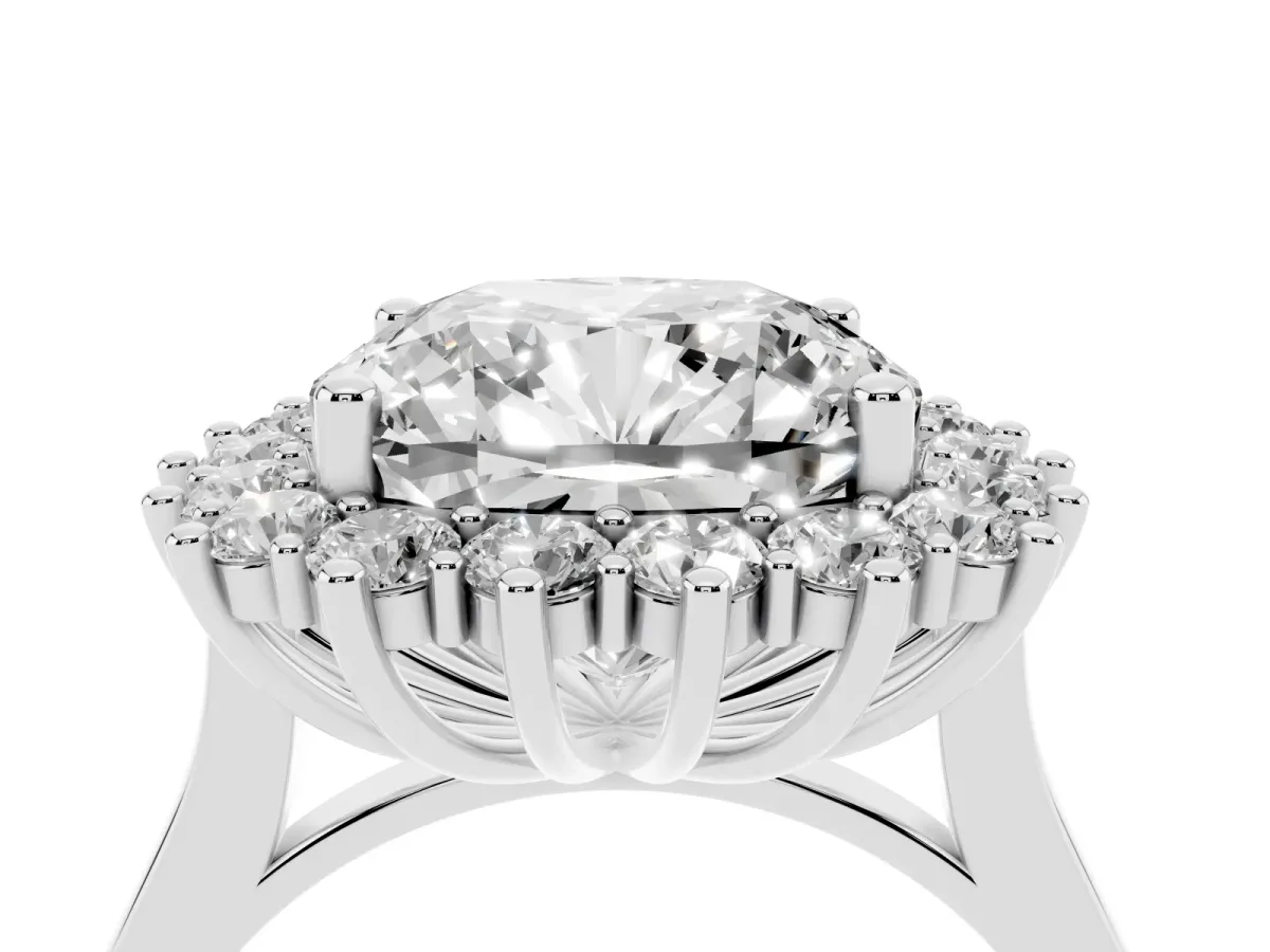 Cushion Diamond Halo Engagement Ring with Round Diamond Accents Silver