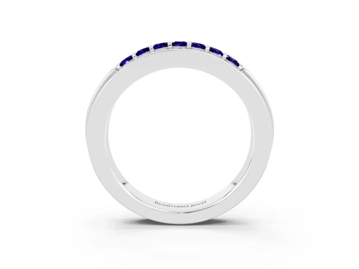 Bar-Set Princess Cut Tanzanite Pavé Band Silver