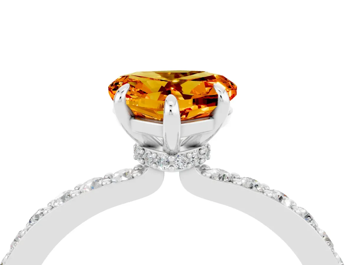 Heart Cut Citrine Solitaire Engagement Ring with Pavé Band and Four-Prong Setting Silver