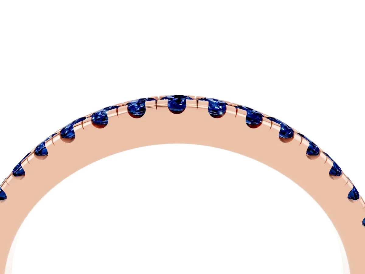 Round Blue Sapphire Pavé Half Eternity Band with Shared Prong Setting Rose gold