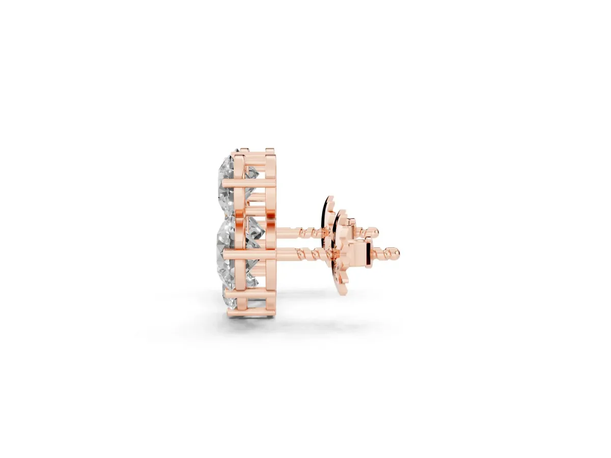 Round Cut Diamond Graduated Three-Stone Stud Earrings Rose gold