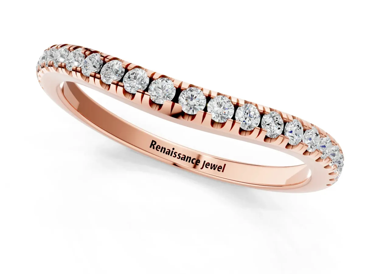 Round Diamond Pavé Set Curved White Gold Band Rose gold