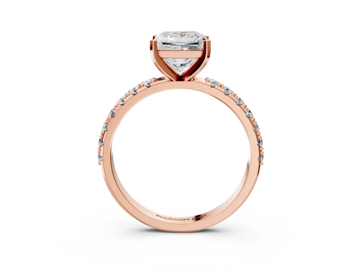 Princess Cut Diamond Solitaire Pavé Band with Four-Prong Setting Rose gold