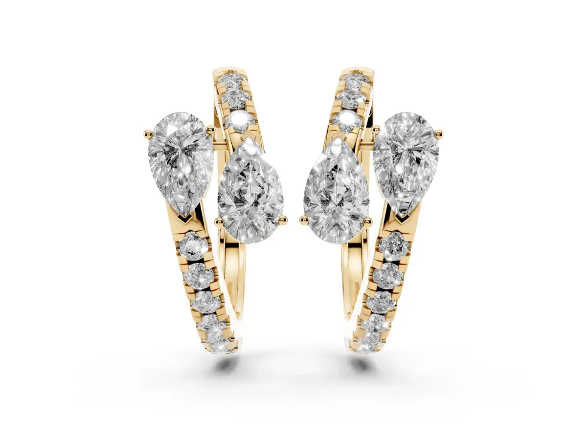 Pear Cut Diamond Bypass Huggie Hoop Earrings Yellow gold