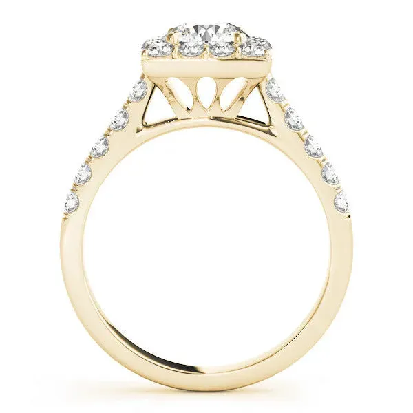 Halo Round Cut Diamond Pave Band Prong Setting Ring Yellow gold