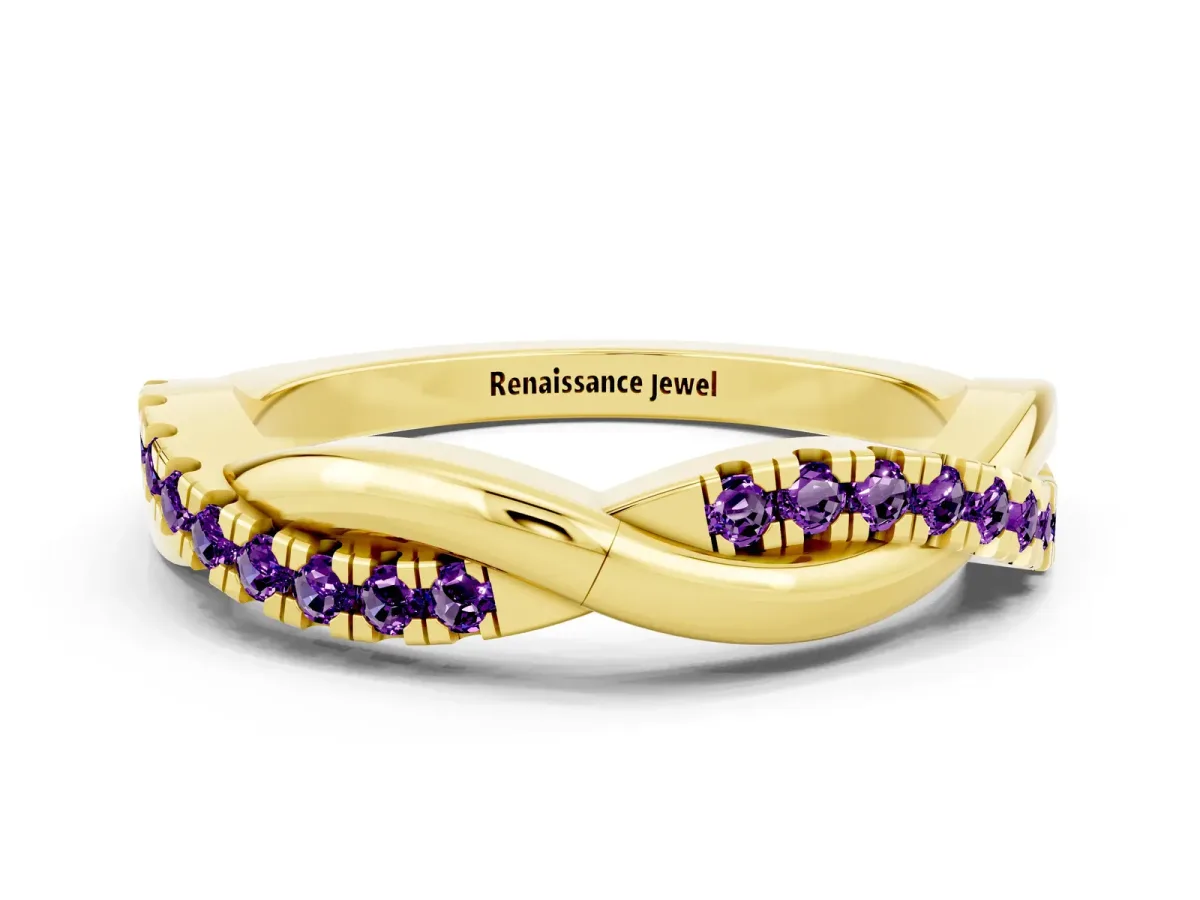 Round Amethyst Twisted Infinity Band with Prong Setting Yellow gold
