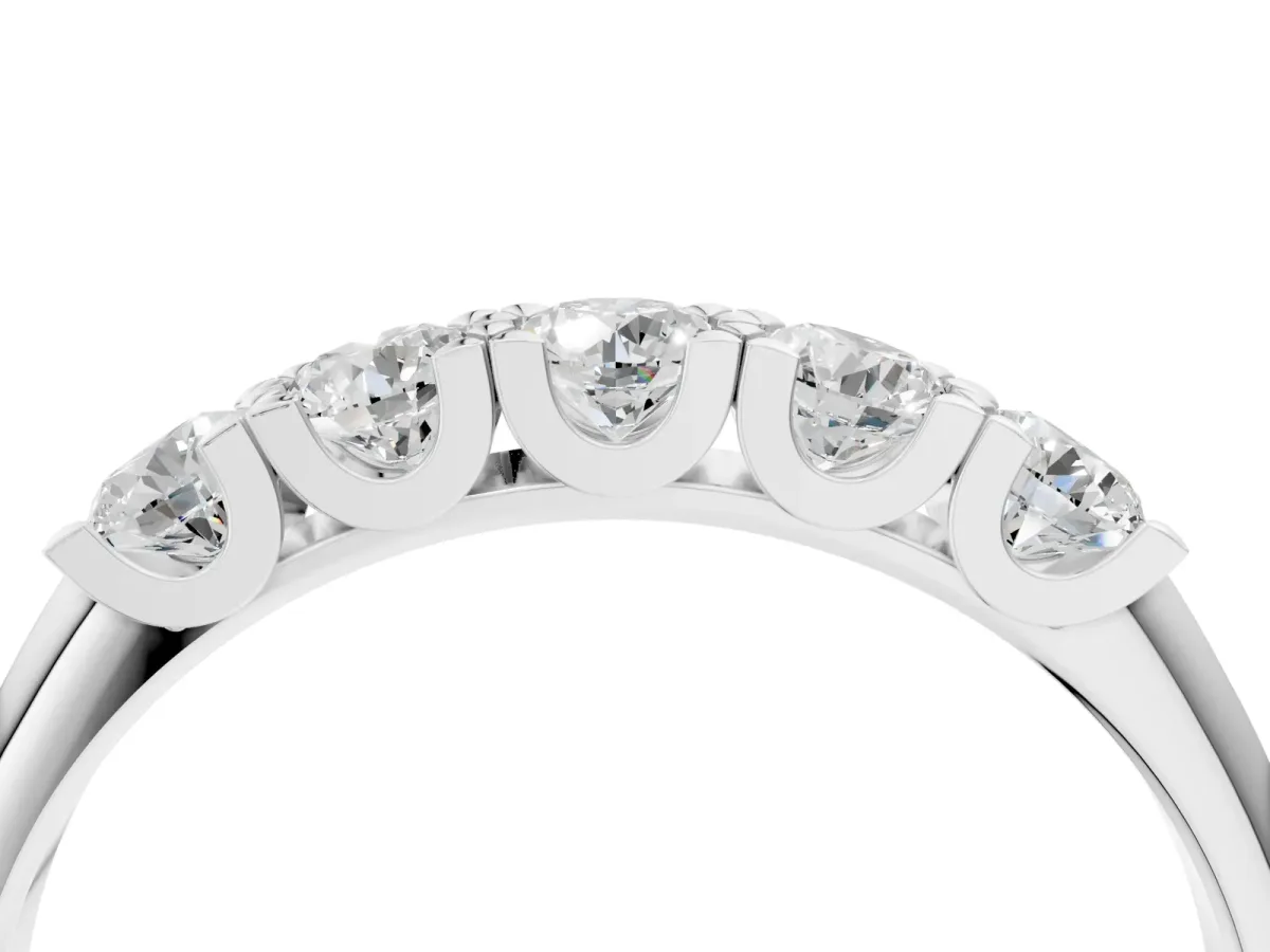Round Diamond Channel Set Half Eternity Band with Shared Prong Setting Silver