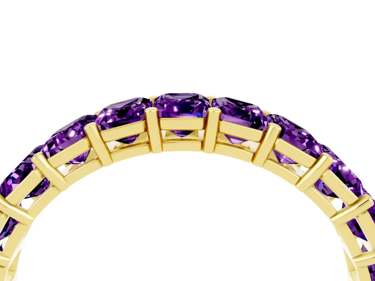 Emerald Cut Amethyst Eternity Band with Shared Prong Setting Yellow gold