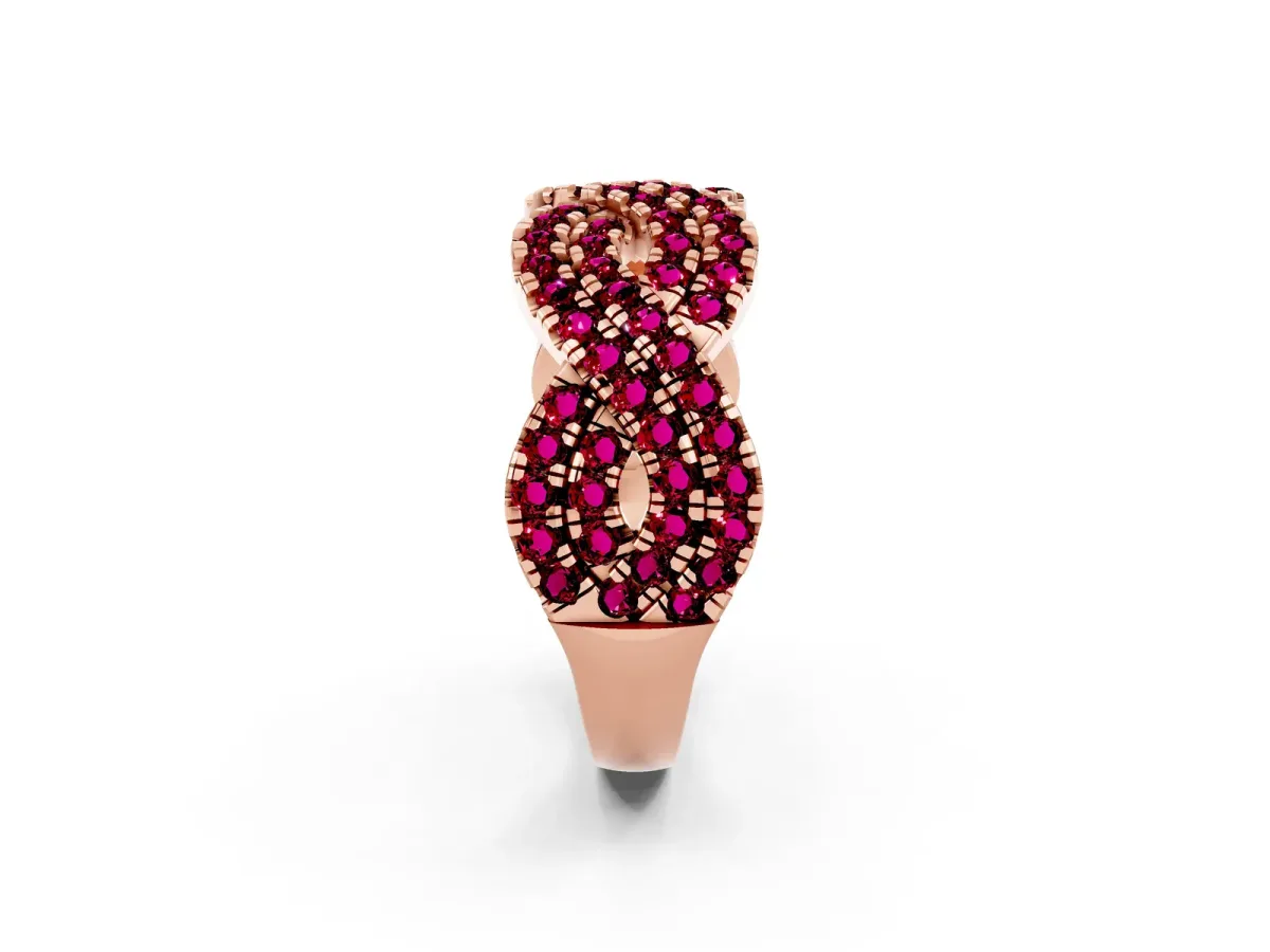 Pavé Round Garnet Infinity Twist Band with Shared Prong Setting Rose gold