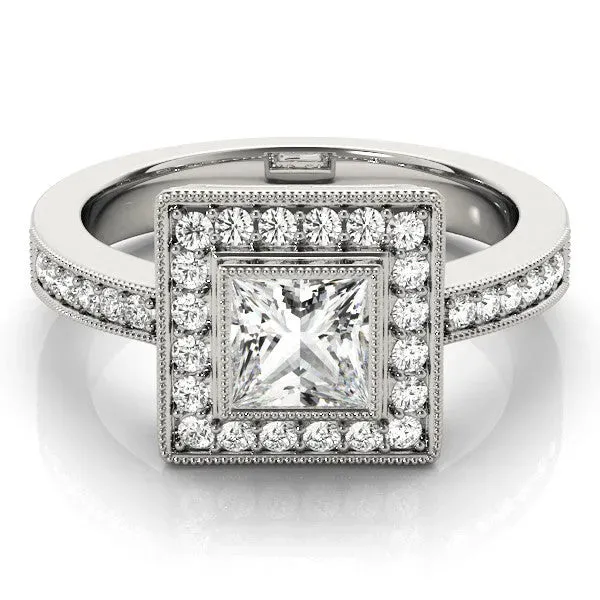 Princess Cut Cut Halo Pavé Diamond Ring Platinum